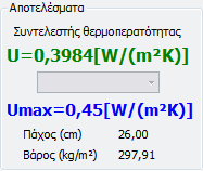 Βιβλιοθήκη Αποτελέσματα Συντελεστής Θερμοπερατότητας Umax Συντελεστής θερμοπερατότητας στο κτίριο αναφοράς Εμφανίζει την τιμή του συντελεστή θερμοπερατότητας του στοιχείου.