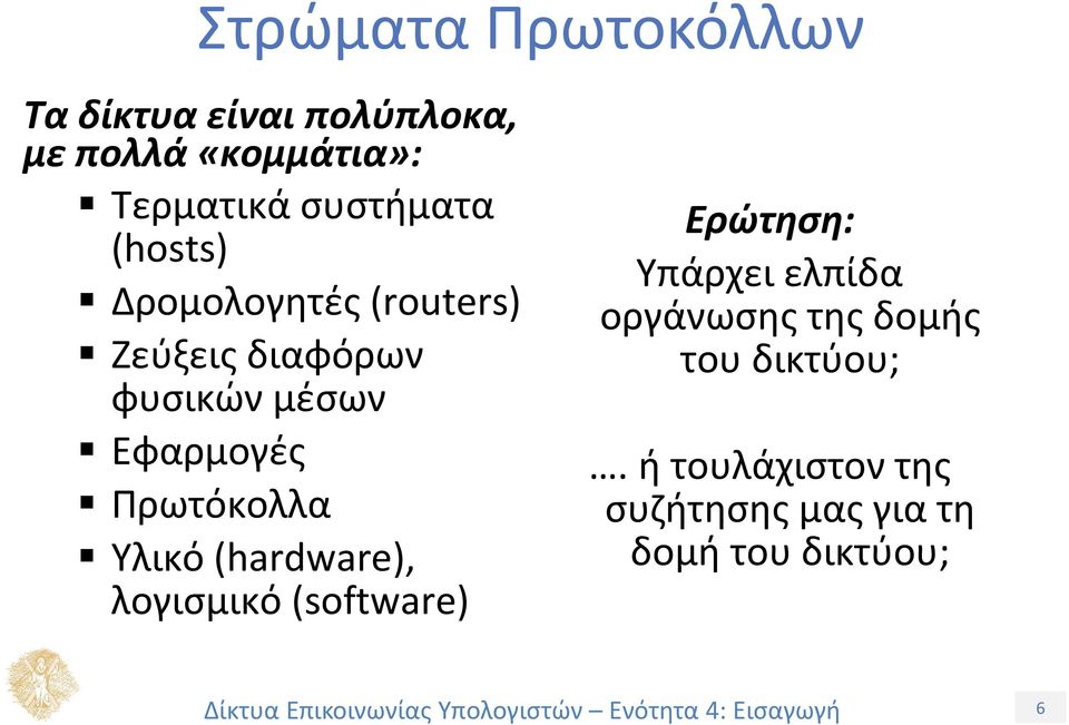 Πρωτόκολλα Υλικό (hardware), λογισμικό (software) Ερώτηση: Υπάρχει ελπίδα