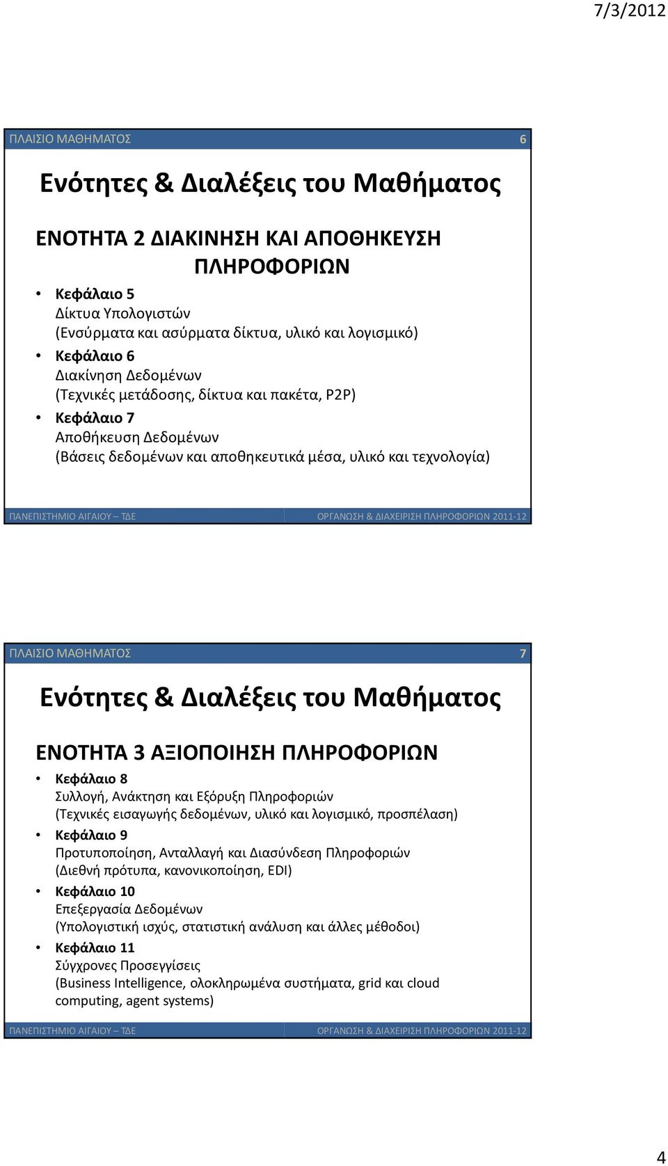 Διαλέξεις του Μαθήματος ΕΝΟΤΗΤΑ 3 ΑΞΙΟΠΟΙΗΣΗ ΠΛΗΡΟΦΟΡΙΩΝ Κεφάλαιο 8 Συλλογή, Ανάκτηση και Εξόρυξη Πληροφοριών (Τεχνικές εισαγωγής δεδομένων, υλικό και λογισμικό, προσπέλαση) Κεφάλαιο 9 Προτυποποίηση,