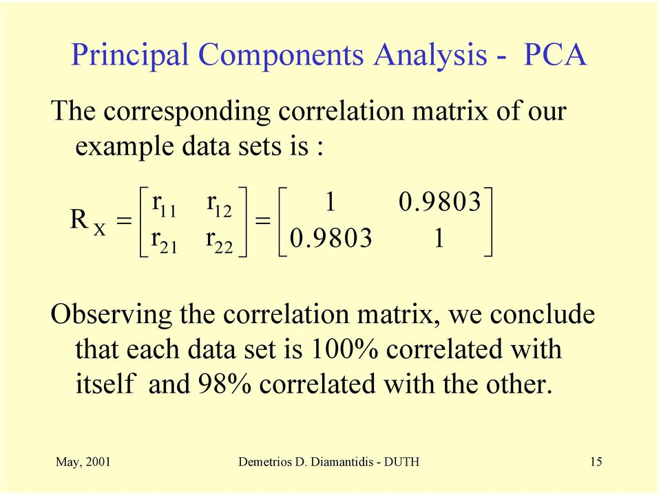 9803 = 2 = 2 22 Observing the correlation matrix, we conclude that