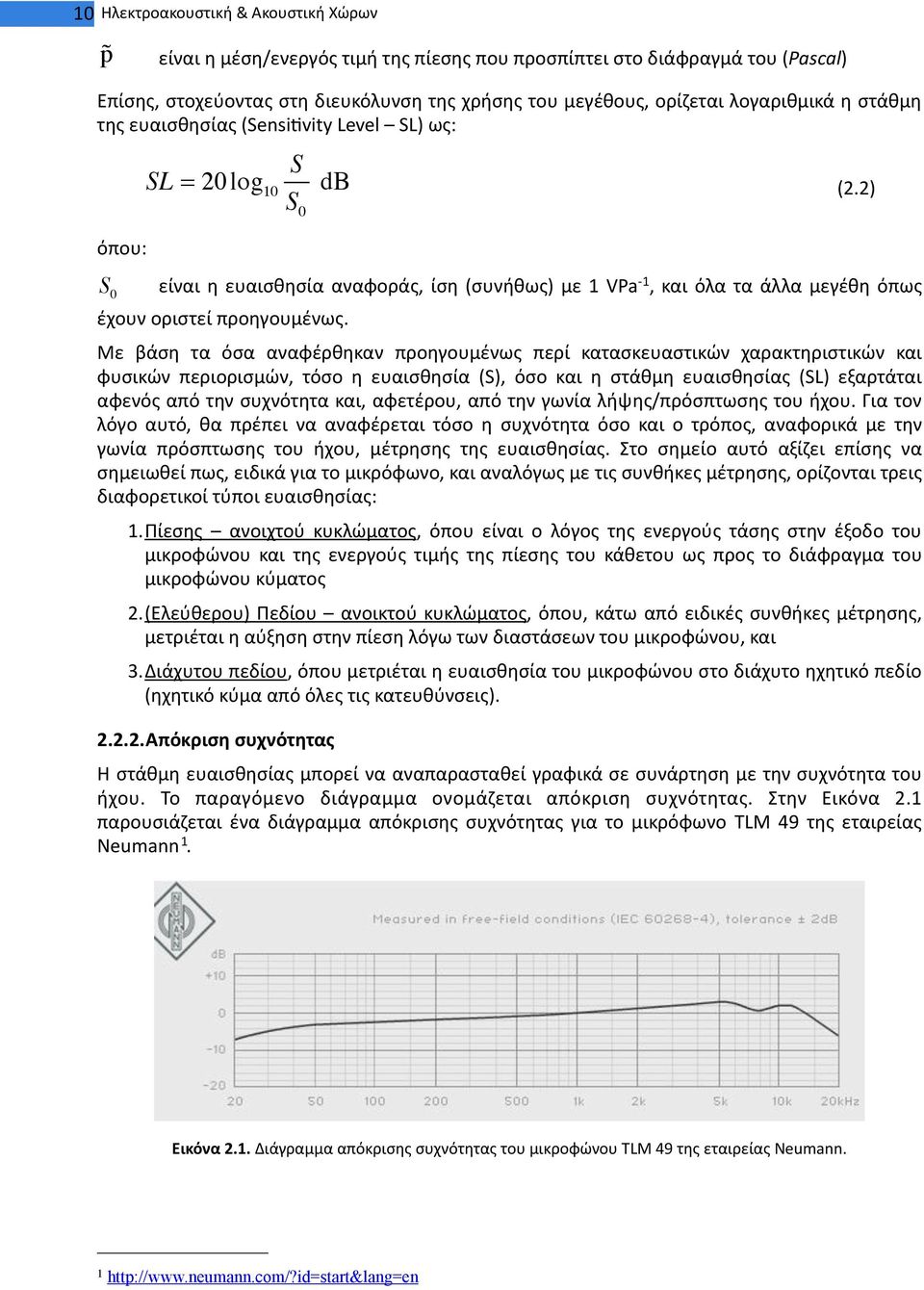 2) είναι η ευαισθησία αναφοράς, ίση (συνήθως) με 1 VPa - 1, και όλα τα άλλα μεγέθη όπως έχουν οριστεί προηγουμένως.