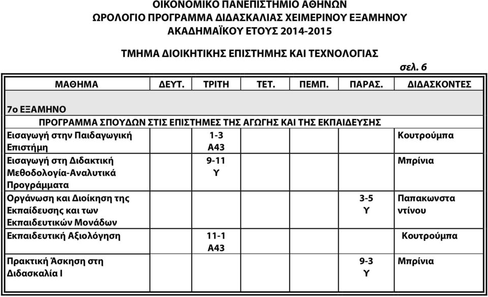 ΔΙΔΣΚΟΝΤΕΣ 7ο ΕΞΜΗΝΟ ΠΡΟΡΜΜ ΣΠΟΔΩΝ ΣΤΙΣ ΕΠΙΣΤΗΜΕΣ ΤΗΣ ΩΗΣ ΚΙ ΤΗΣ ΕΚΠΙΔΕΣΗΣ Εισαγωγή στην Παιδαγωγική Επιστήμη Εισαγωγή στη