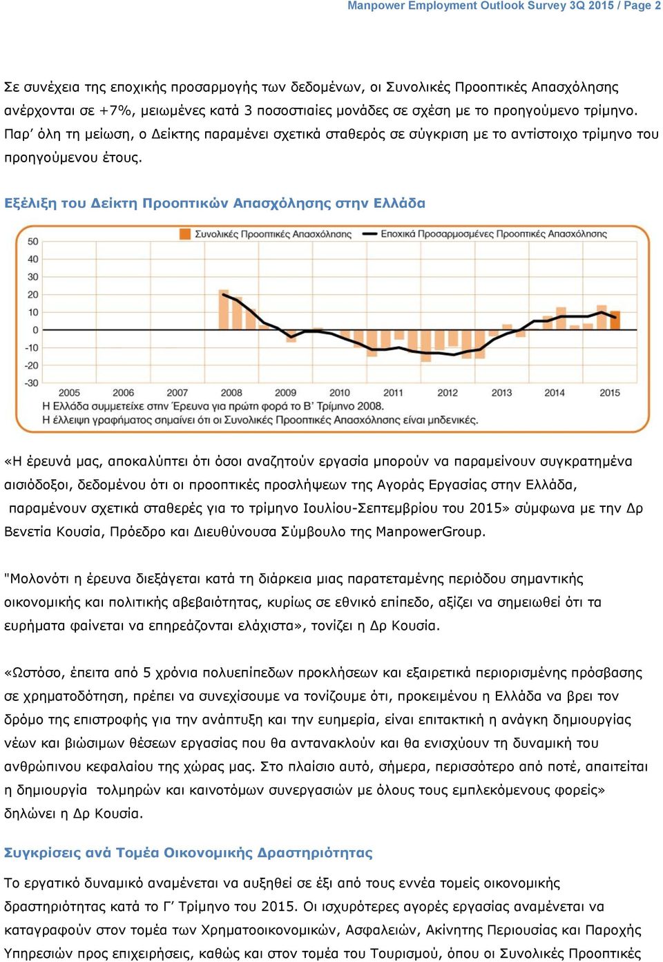 Εξέλιξη του Δείκτη Προοπτικών Απασχόλησης στην Ελλάδα «Η έρευνά μας, αποκαλύπτει ότι όσοι αναζητούν εργασία μπορούν να παραμείνουν συγκρατημένα αισιόδοξοι, δεδομένου ότι οι προοπτικές προσλήψεων της