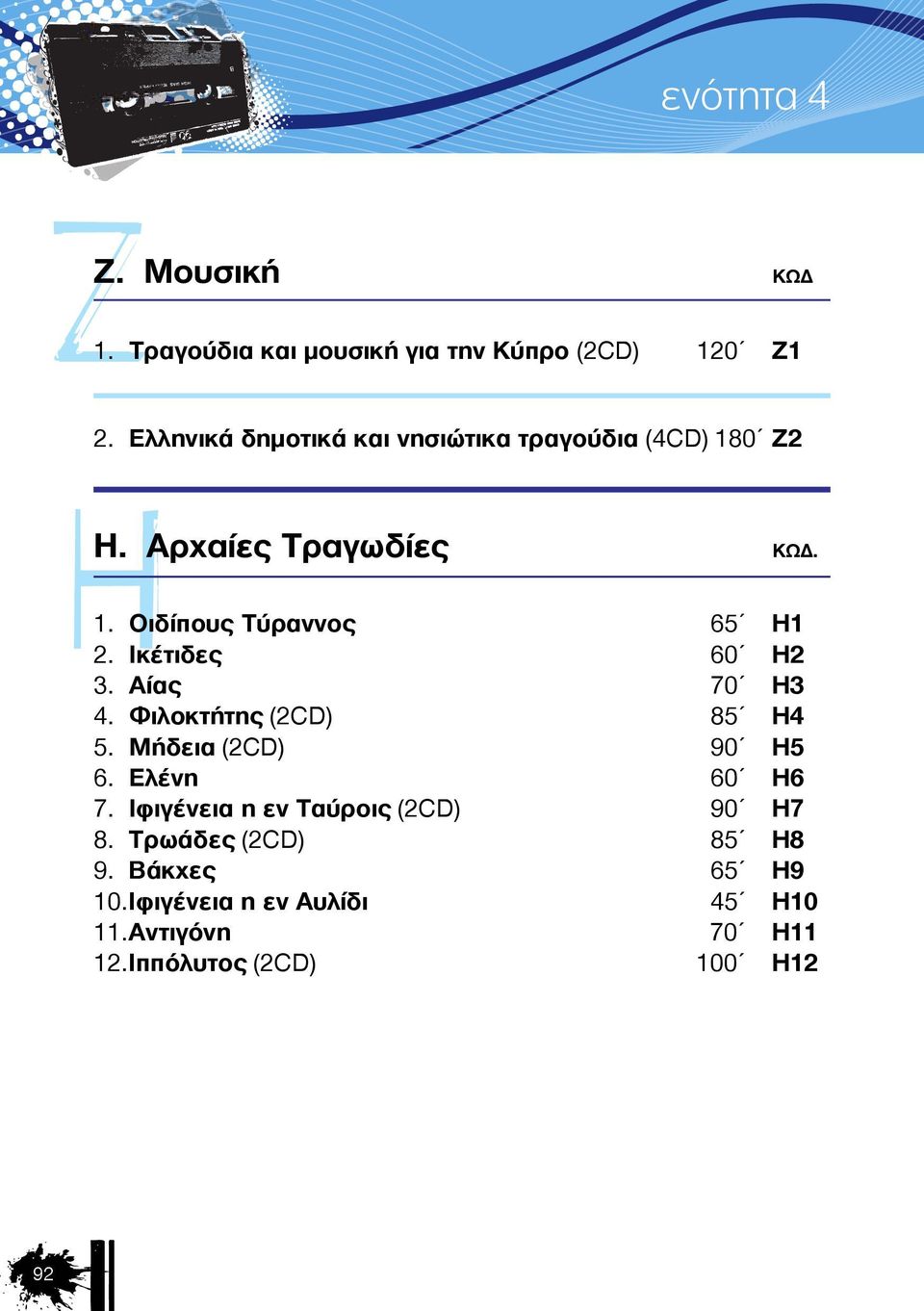 Ικέτιδες 60 H2 3. Aίας 70 H3 4. Φιλοκτήτης (2CD) 85 H4 5. Μήδεια (2CD) 90 H5 6. Ελένη 60 H6 7.