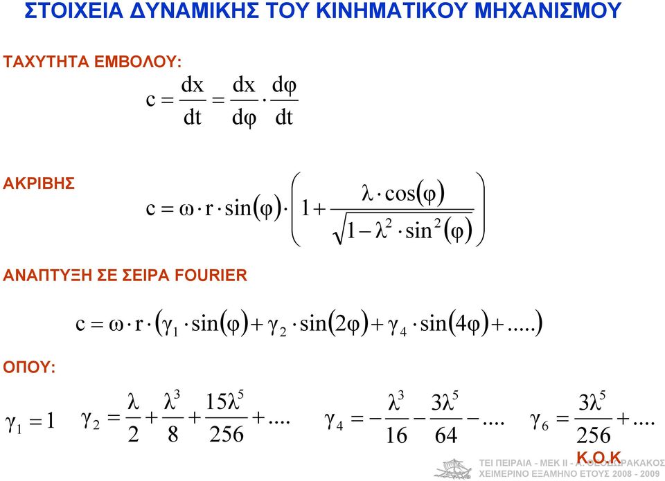 FOURIER ΟΠΟΥ: ( γ sin( φ) γ sin( φ) γ sin( 4φ).