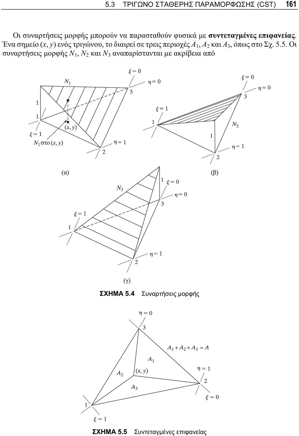 Ένα σημείο (x, y) ενός τριγώνου, το διαιρεί σε τρεις περιοχές Α 1, Α 2 και Α 3, όπως στο