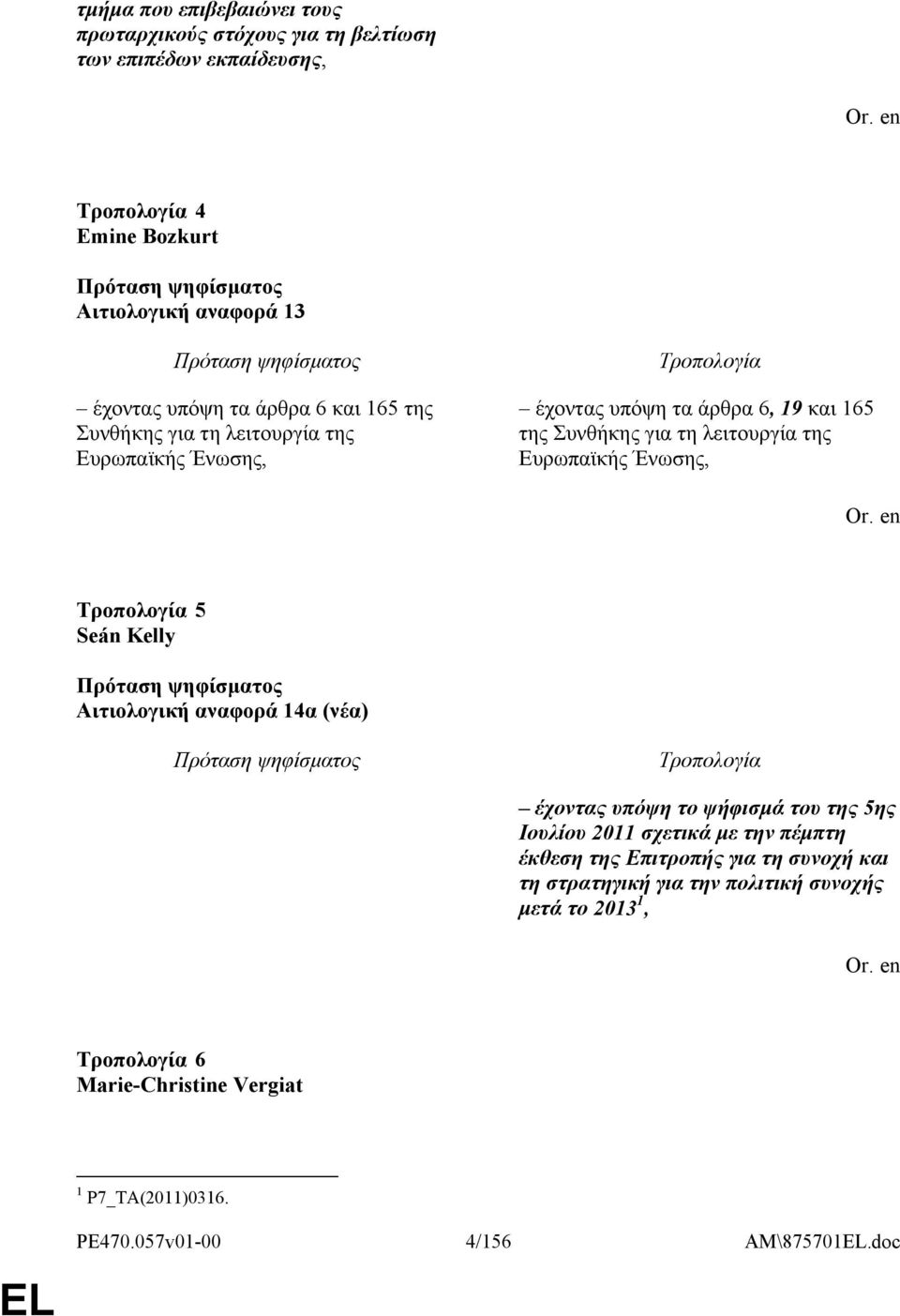 Ευρωπαϊκής Ένωσης, 5 Seán Kelly Αιτιολογική αναφορά 14α (νέα) έχοντας υπόψη το ψήφισμά του της 5ης Ιουλίου 2011 σχετικά με την πέμπτη έκθεση της