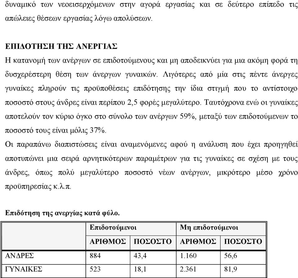 Λιγότερες από μία στις πέντε άνεργες γυναίκες πληρούν τις προϋποθέσεις επιδότησης την ίδια στιγμή που το αντίστοιχο ποσοστό στους άνδρες είναι περίπου 2,5 φορές μεγαλύτερο.