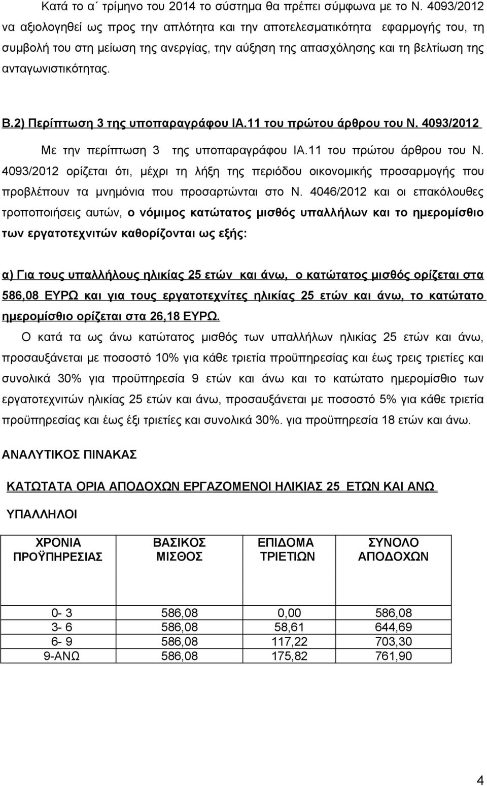 2) Περίπτωση 3 της υποπαραγράφου ΙΑ.11 του πρώτου άρθρου του Ν. 4093/2012 Με την περίπτωση 3 της υποπαραγράφου ΙΑ.11 του πρώτου άρθρου του Ν. 4093/2012 ορίζεται ότι, μέχρι τη λήξη της περιόδου οικονομικής προσαρμογής που προβλέπουν τα μνημόνια που προσαρτώνται στο Ν.