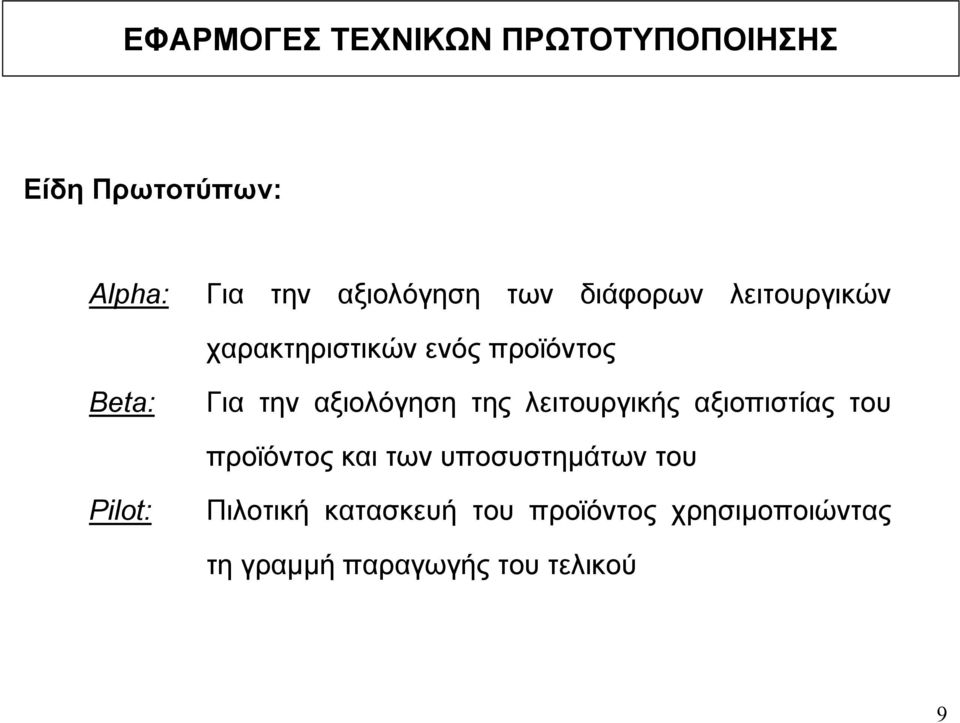 λειτουργικής αξιοπιστίας του προϊόντος και των υποσυστηµάτων του