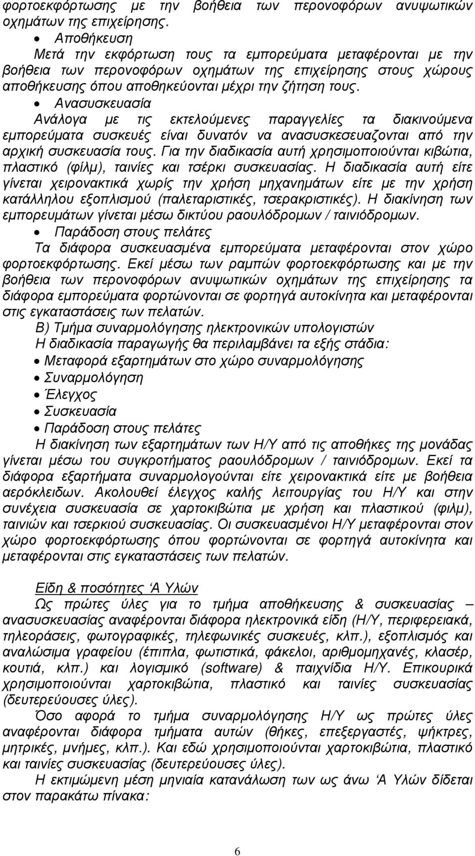 Ανασυσκευασία Ανάλογα µε τις εκτελούµενες παραγγελίες τα διακινούµενα εµπορεύµατα συσκευές είναι δυνατόν να ανασυσκεσευαζονται από την αρχική συσκευασία τους.