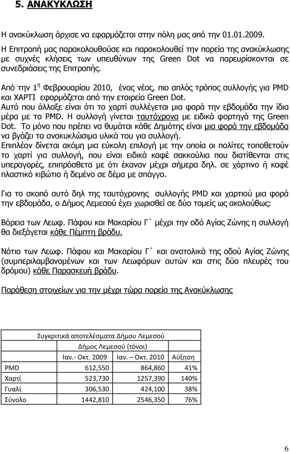 Από την 1 η Φεβρουαρίου 2010, ένας νέος, πιο απλός τρόπος συλλογής για PMD και ΧΑΡΤΙ εφαρμόζεται από την εταιρεία Green Dot.