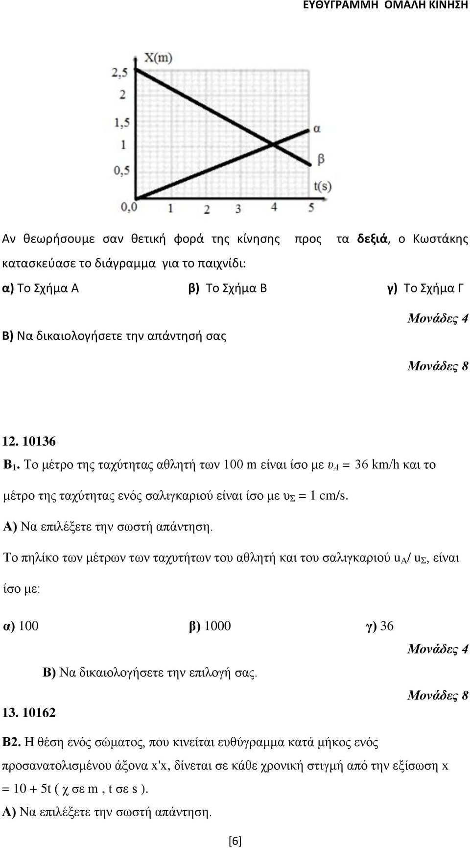 Α) Να επηιέμεηε ηελ ζσζηή απάληεζε. Τν πειίθν ησλ κέηξσλ ησλ ηαρπηήησλ ηνπ αζιεηή θαη ηνπ ζαιηγθαξηνύ u A / u Σ, είλαη ίζν κε: α) 100 β) 1000 γ) 36 13. 10162 Β2.