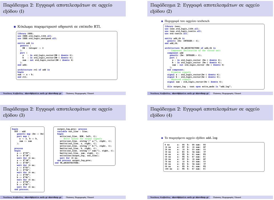 all; entity add is generic ( DW : integer := 8 a : in std_logic_vector(dw-1 downto 0 b : in std_logic_vector(dw-1 downto 0 sum : out std_logic_vector(dw-1 downto 0) end add; architecture rtl of add