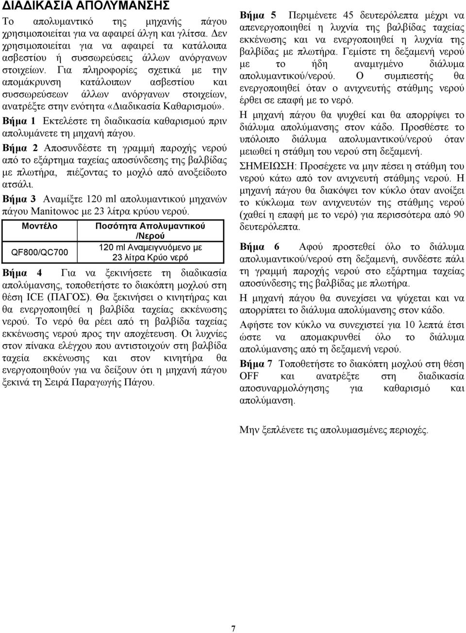 Για πληροφορίες σχετικά με την απομάκρυνση κατάλοιπων ασβεστίου και συσσωρεύσεων άλλων ανόργανων στοιχείων, ανατρέξτε στην ενότητα «Διαδικασία Καθαρισμού».