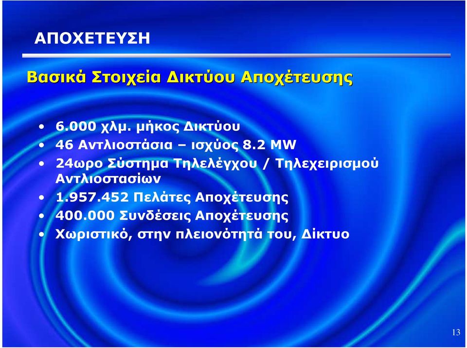 2 MW 24ωρο Σύστηµα Τηλελέγχου / Τηλεχειρισµού Αντλιοστασίων 1.