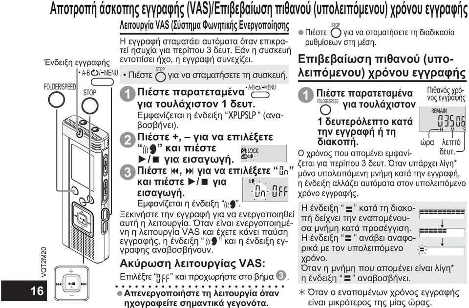 Εμφανίζεται η ένδειξη (αναβοσβήνει). A-B / MENU Πιέστε +, για να επιλέξετε και πιέστε / για εισαγωγή. Πιέστε, για να επιλέξετε και πιέστε / για εισαγωγή. Εμφανίζεται η ένδειξη.