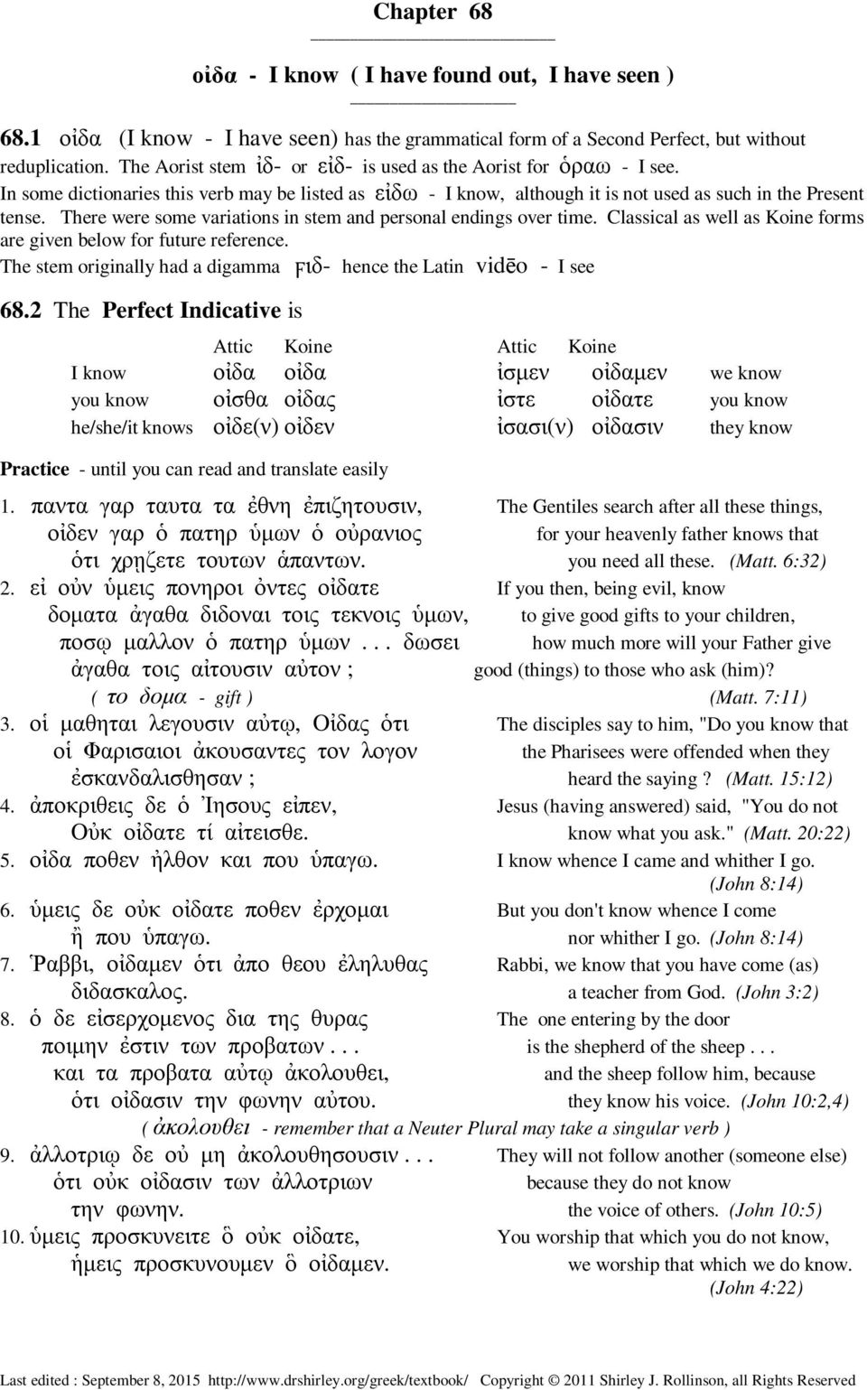 There were some variations in stem and personal endings over time. Classical as well as Koine forms are given below for future reference.