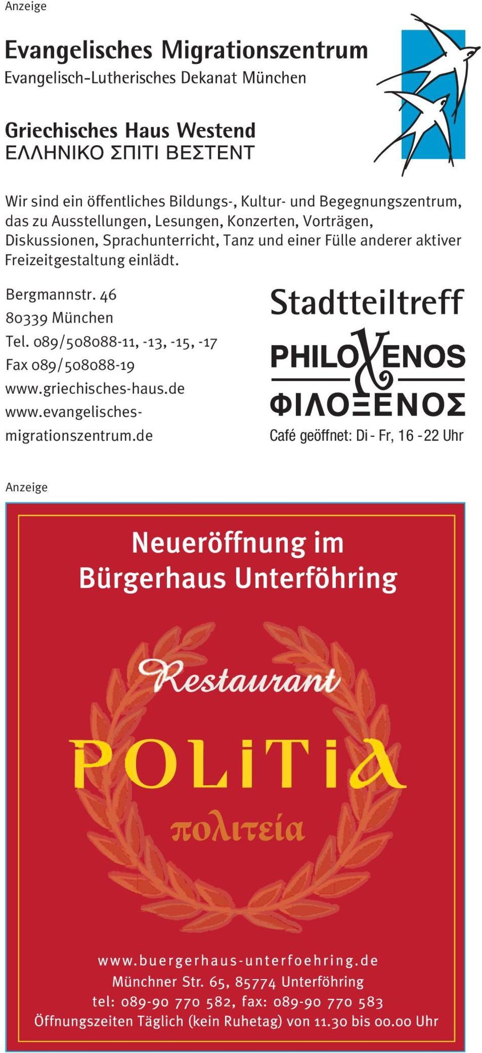 Freizeit gestaltung einlädt. Bergmannstr. 46 80339 München Tel.