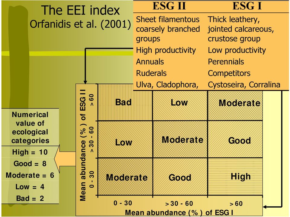 II >60 >30-60 0-30 Bad Low Moderate ESG II Sheet filamentous coarsely branched groups High productivity Annuals Ruderals