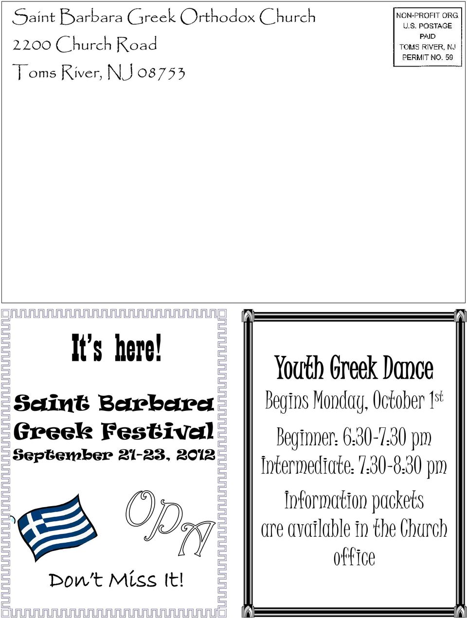 Saint Barbara Greek Festival September 21-23, 2012 Don t Miss It!