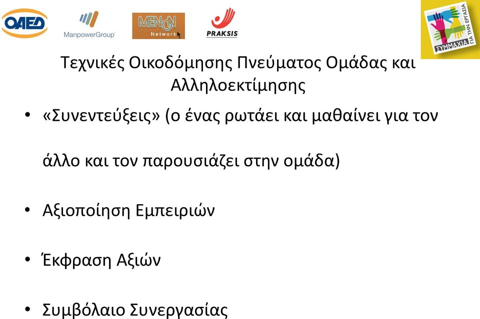 μαθαίνει για τον άλλο και τον παρουσιάζει στην