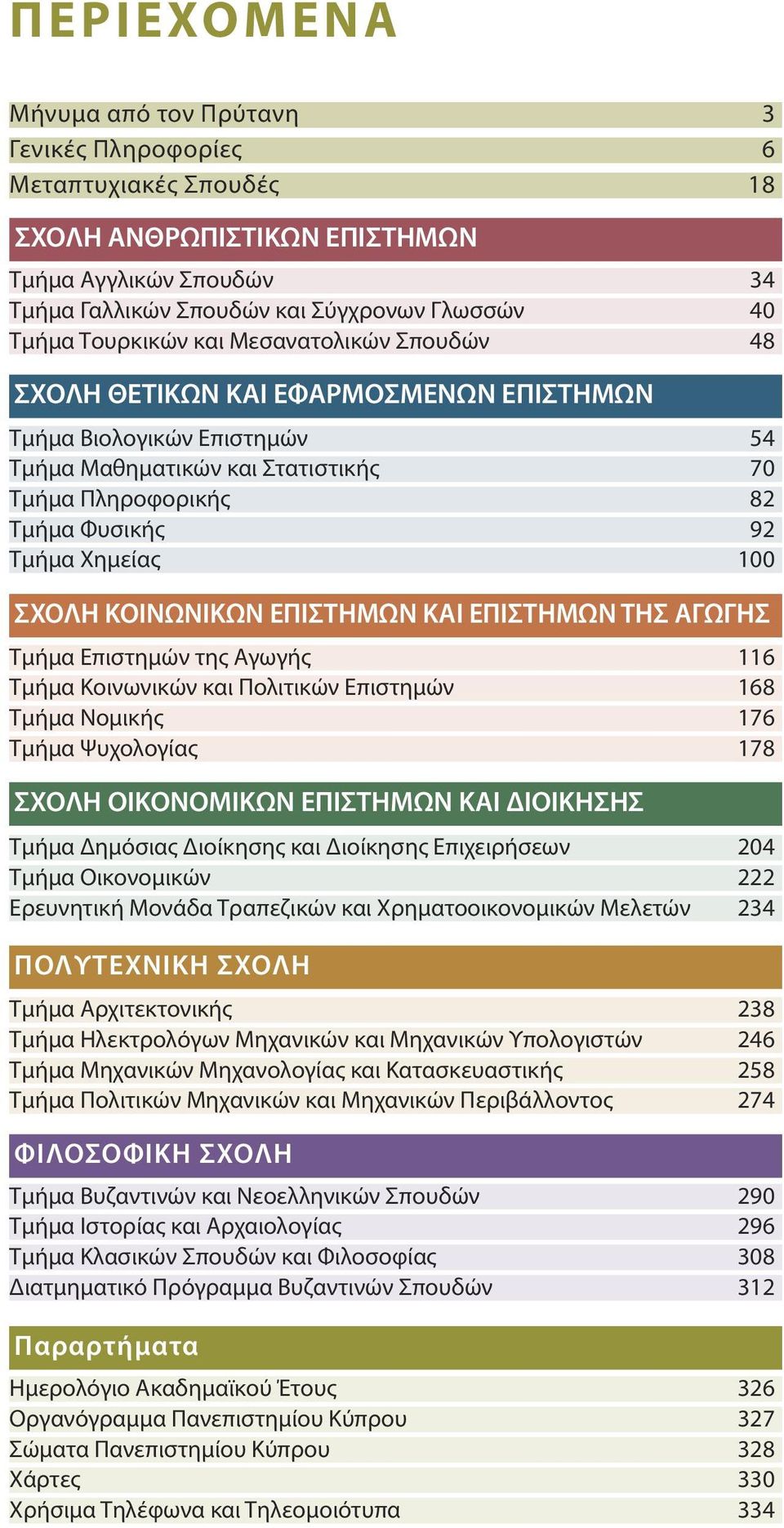 100 ΣΧΟΛΗ ΚΟΙΝΩΝΙΚΩΝ ΕΠΙΣΤΗΜΩΝ ΚΑΙ ΕΠΙΣΤΗΜΩΝ ΤΗΣ ΑΓΩΓΗΣ Tμήμα Eπιστημών της Aγωγής 116 Tμήμα Kοινωνικών και Πολιτικών Eπιστημών 168 Tμήμα Νομικής 176 Tμήμα Ψυχολογίας 178 ΣΧΟΛΗ ΟΙΚΟΝΟΜΙΚΩΝ ΕΠΙΣΤΗΜΩΝ