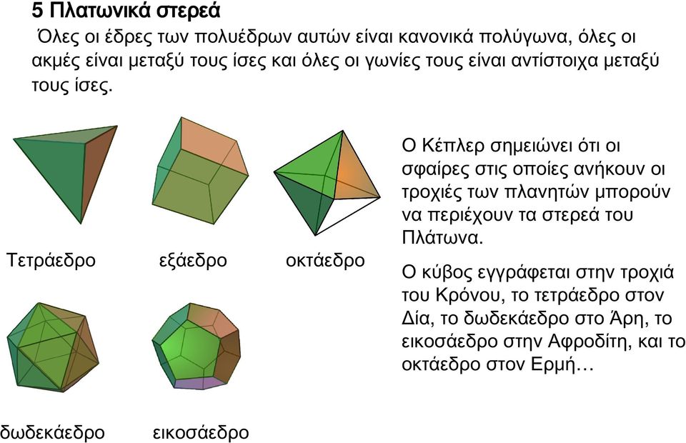 Τετράεδρο εξάεδρο οκτάεδρο Ο Κέπλερ σημειώνει ότι οι σφαίρες στις οποίες ανήκουν οι τροχιές των πλανητών μπορούν να