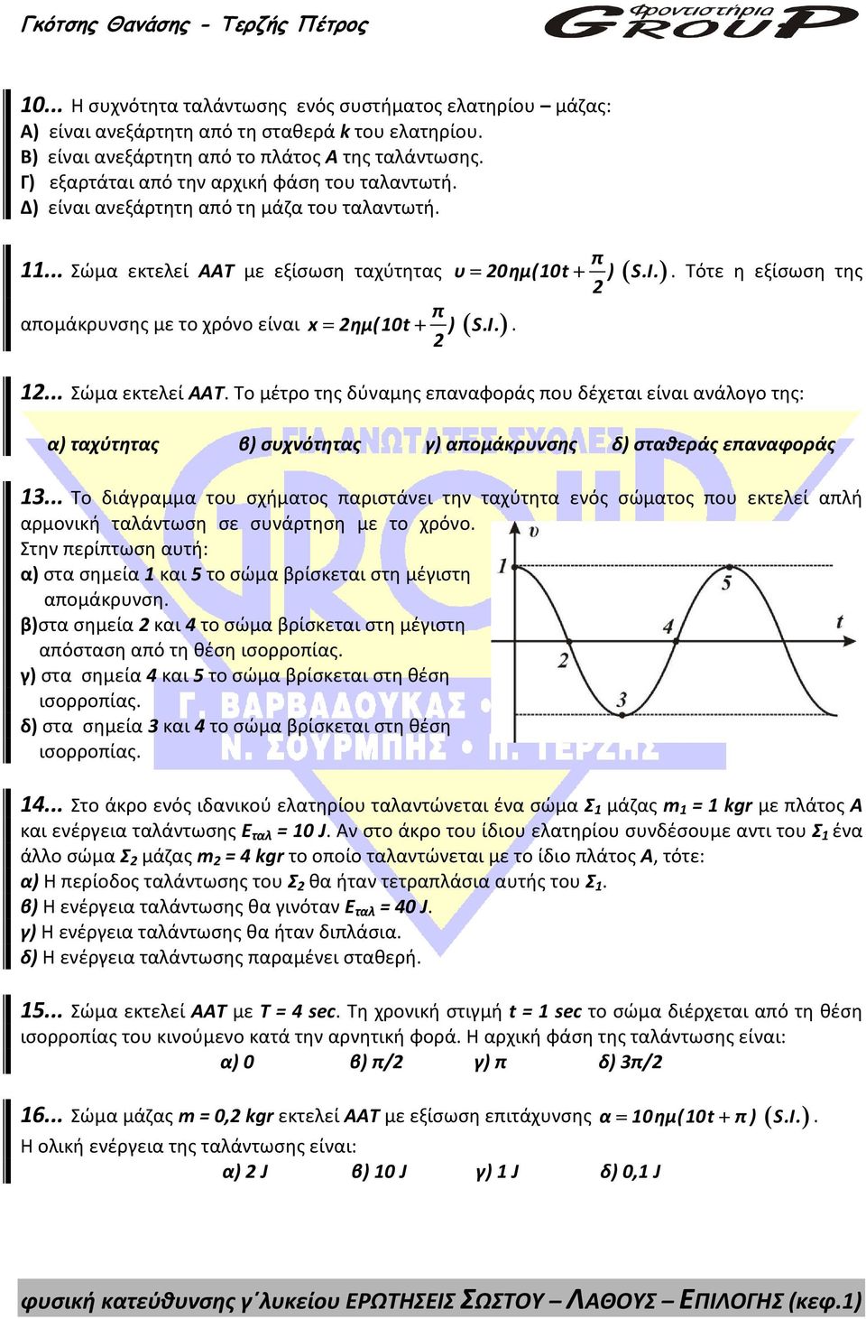 ) απομάκρυνσης με το χρόνο είναι x ημ(0t ) ( S.I. ) π = +. Τότε η εξίσωση της π = +.... Σώμα εκτελεί ΑΑΤ.