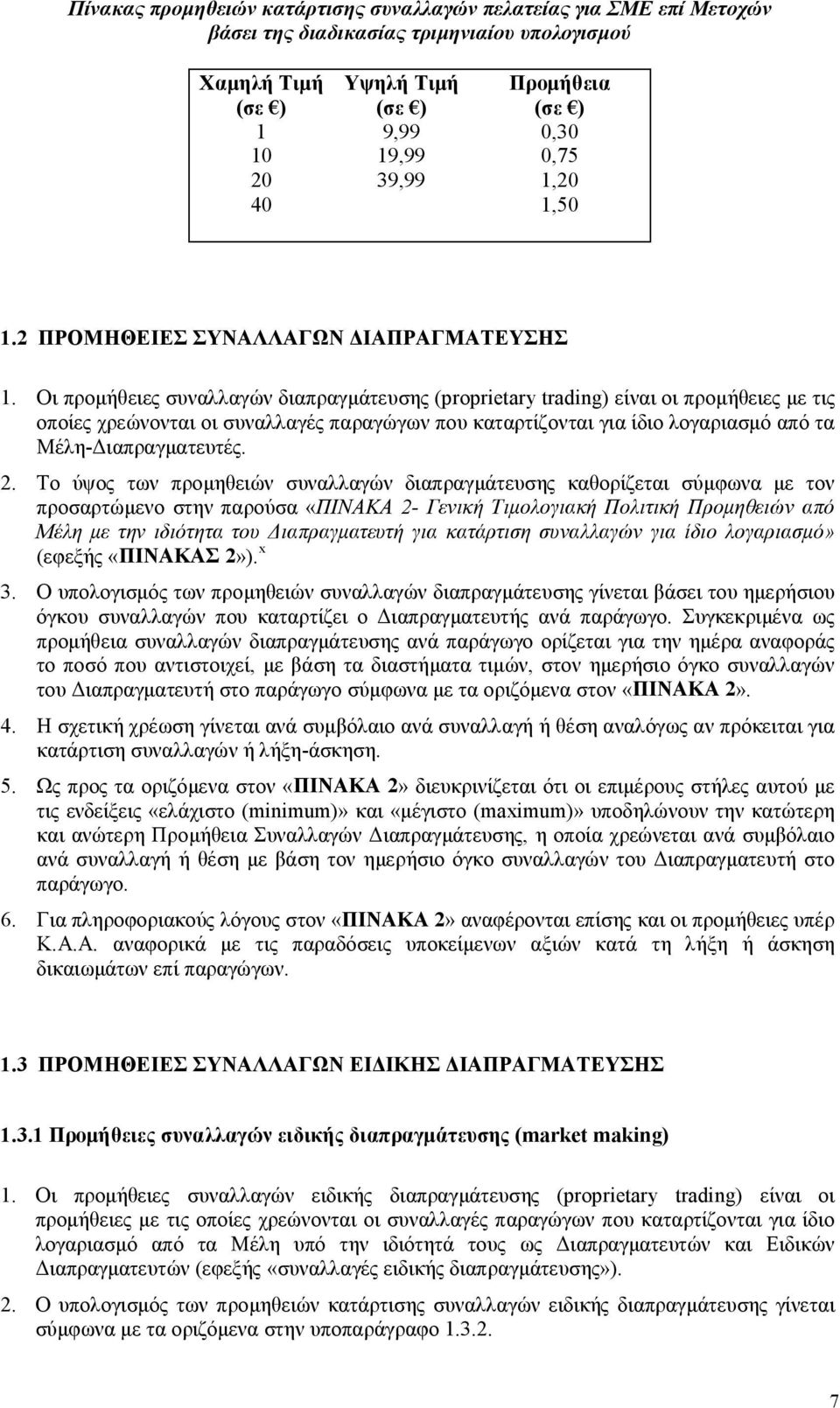 Οι προμήθειες συναλλαγών διαπραγμάτευσης (proprietary trading) είναι οι προμήθειες με τις οποίες χρεώνονται οι συναλλαγές παραγώγων που καταρτίζονται για ίδιο λογαριασμό από τα Μέλη-Διαπραγματευτές.