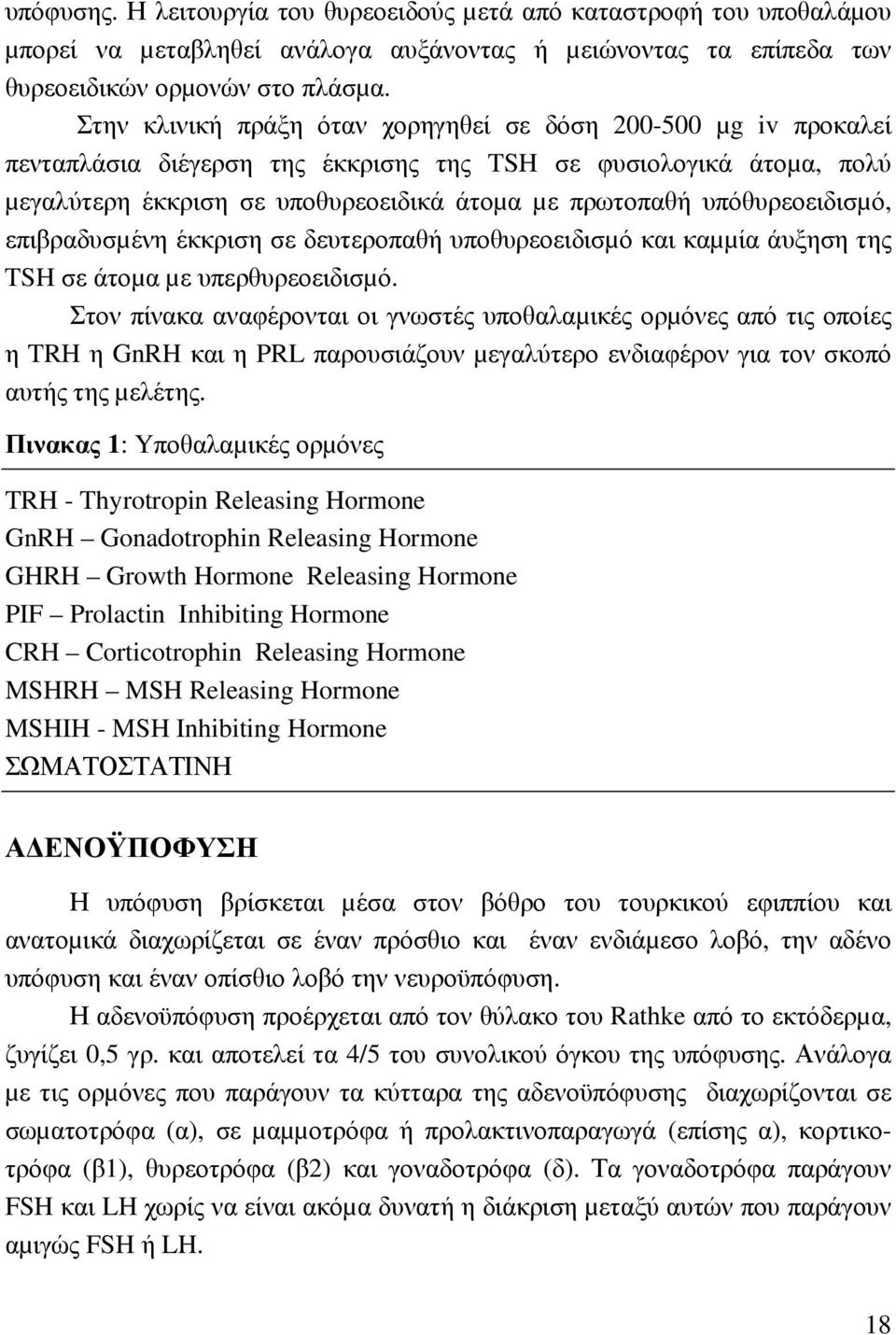 υπόθυρεοειδισµό, επιβραδυσµένη έκκριση σε δευτεροπαθή υποθυρεοειδισµό και καµµία άυξηση της TSH σε άτοµα µε υπερθυρεοειδισµό.