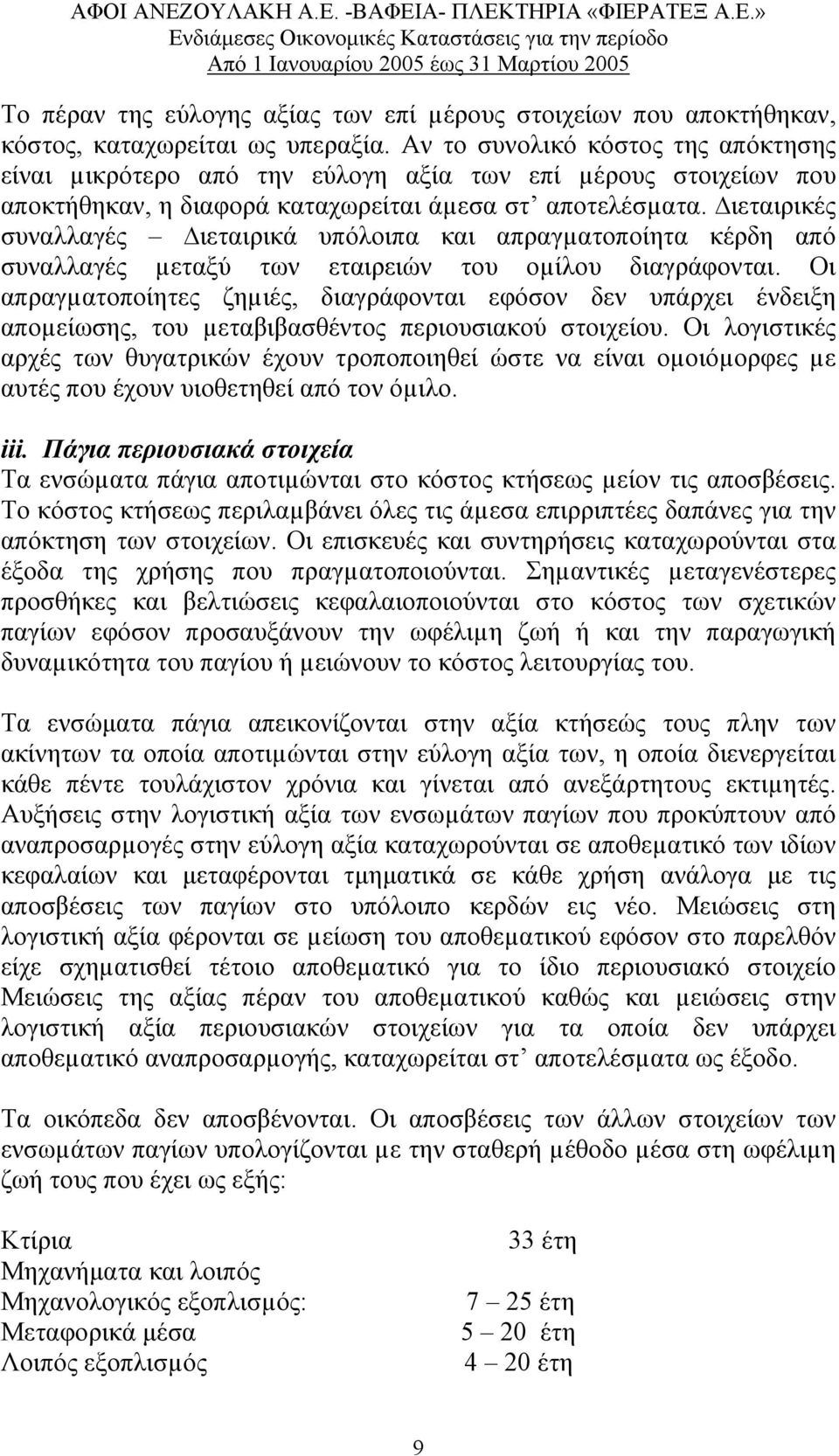 ιεταιρικές συναλλαγές ιεταιρικά υπόλοιπα και απραγµατοποίητα κέρδη από συναλλαγές µεταξύ των εταιρειών του οµίλου διαγράφονται.