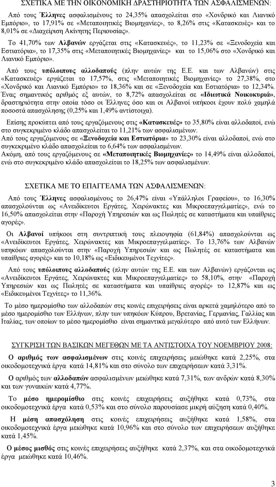 Σν 41,70 ησλ Αλβανών εξγάδεηαη ζηηο «Καηαζθεπέο», ην 11,23 ζε «Ξελνδνρεία θαη Δζηηαηόξηα», ην 17,35 ζηηο «Μεηαπνηεηηθέο Βηνκεραλίεο» θαη ην 15,06 ζην «Υνλδξηθό θαη Ληαληθό Δκπόξην».