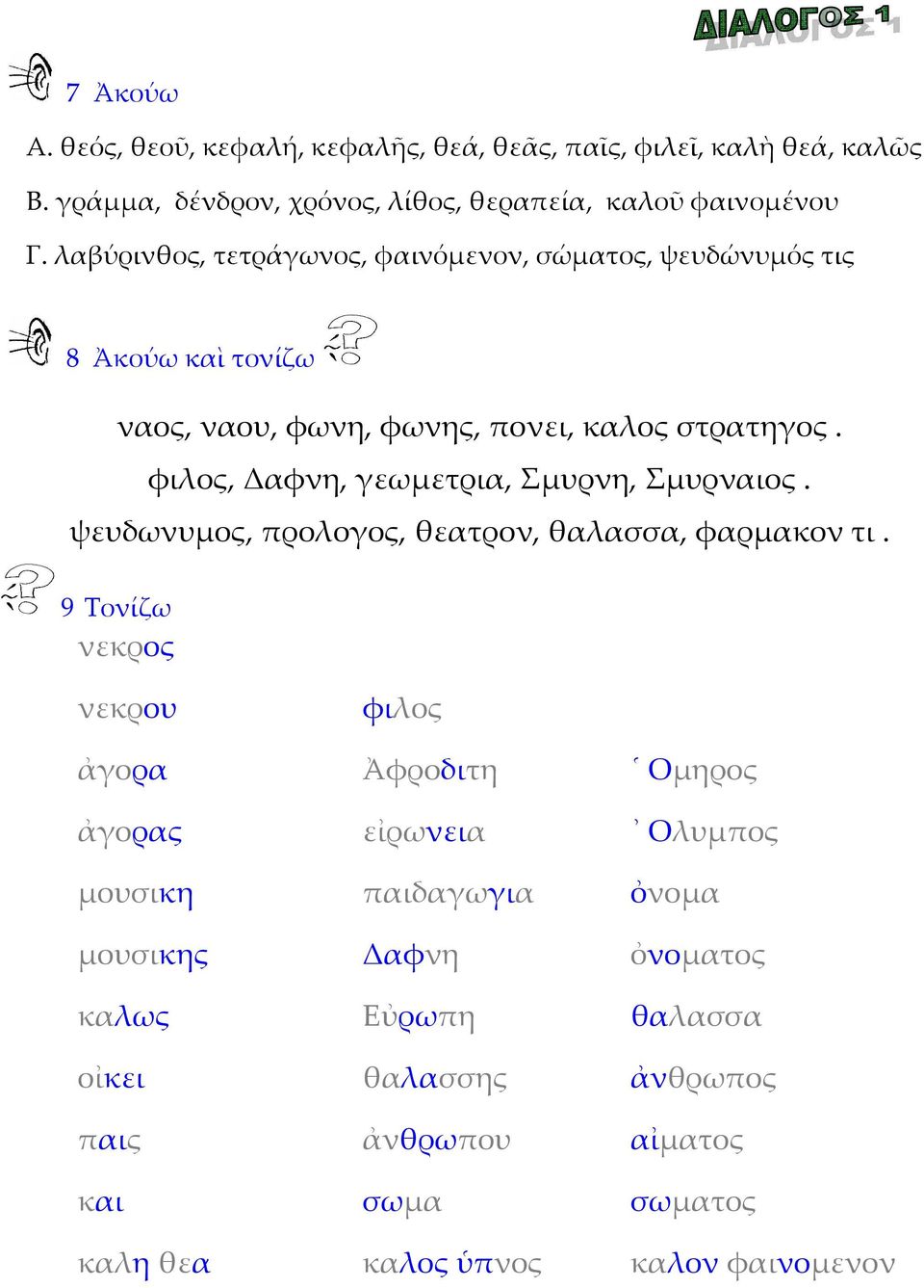 φιλος, Δαφνη, γεωμετρια, Σμυρνη, Σμυρναιος. ψευδωνυμος, προλογος, θεατρον, θαλασσα, φαρμακον τι.