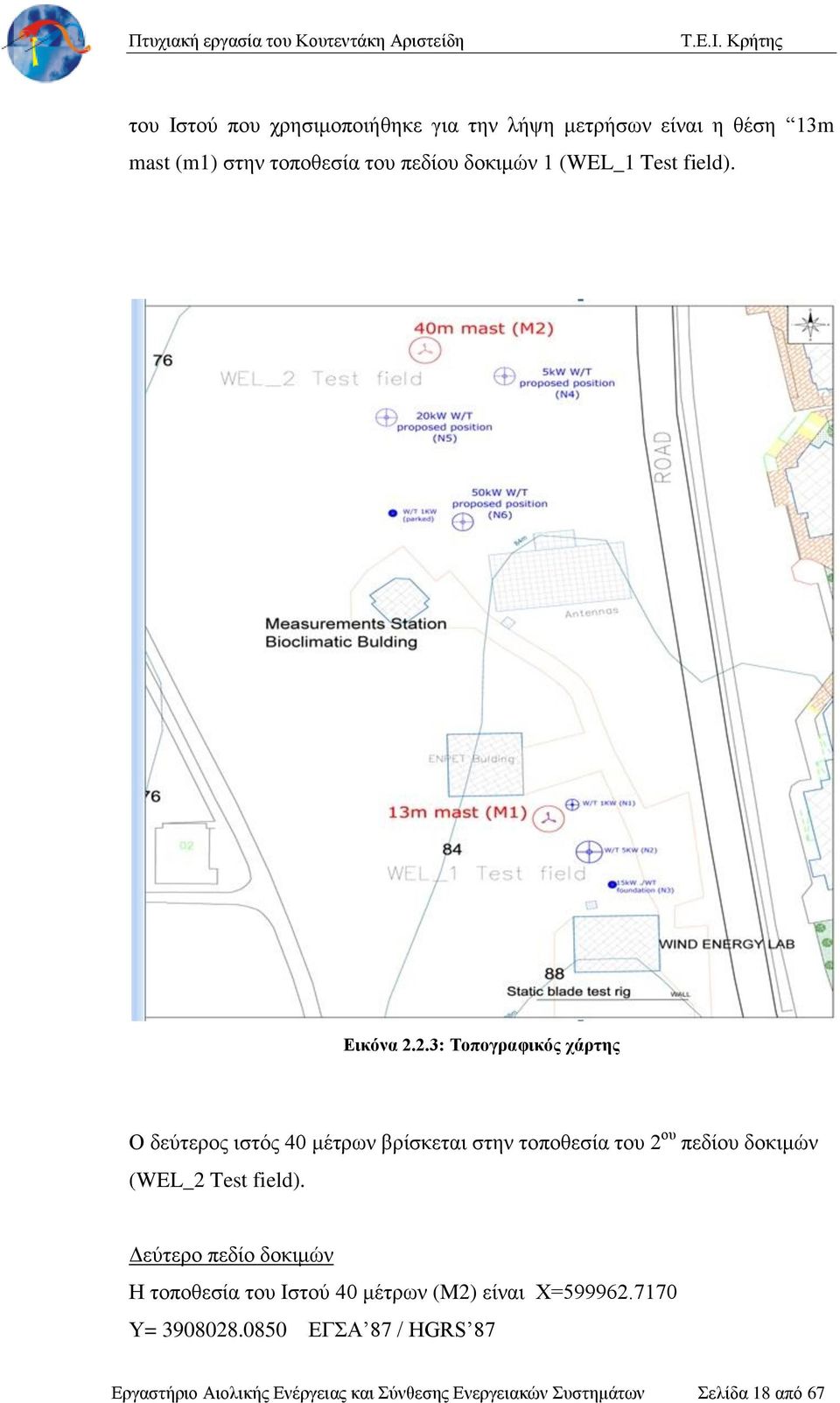 2.3: Τοπογραφικός χάρτης Ο δεύτερος ιστός 40 μέτρων βρίσκεται στην τοποθεσία του 2 ου πεδίου δοκιμών (WEL_2 Test