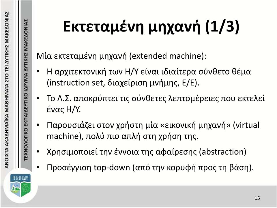 αποκρύπτει τις σύνθετες λεπτομέρειες που εκτελεί ένας Η/Υ.