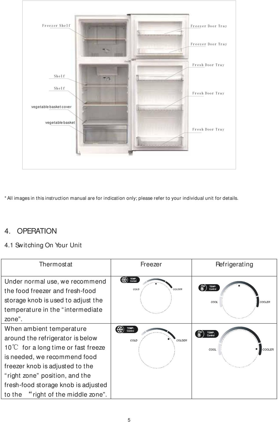 1SwitchingOnYourUnit Thermostat Freezer Refrigerating Undernormaluse,werecommend thefoodfreezerandfreshfood