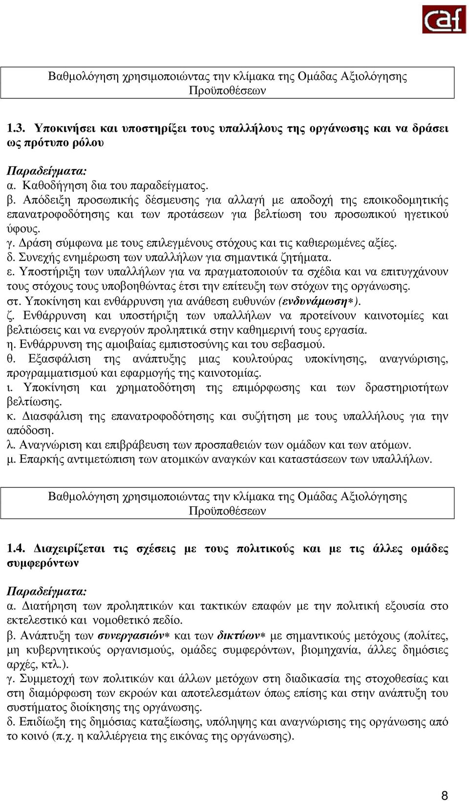 δ. Συνεχής ενημέρωση των υπαλλήλων για σημαντικά ζητήματα. ε. Υποστήριξη των υπαλλήλων για να πραγματοποιούν τα σχέδια και να επιτυγχάνουν τους στόχους τους υποβοηθώντας έτσι την επίτευξη των στόχων της οργάνωσης.