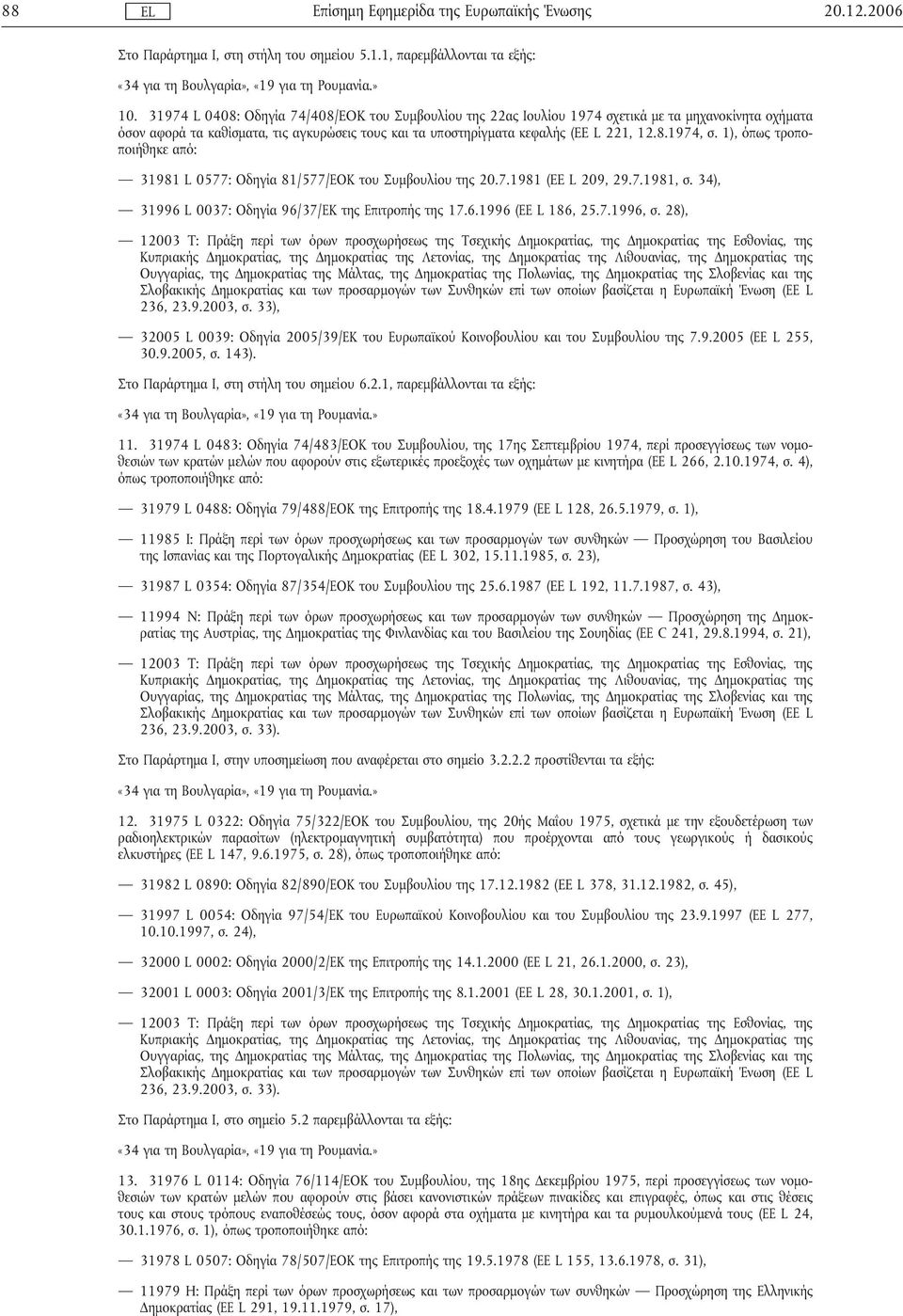 1), όπως τροποποιήθηκε από: 31981 L 0577: Οδηγία 81/577/ΕΟΚ του Συµβουλίου της 20.7.1981 (EE L 209, 29.7.1981, σ. 34), 31996 L 0037: Οδηγία 96/37/ΕΚ της Επιτροπής της 17.6.1996 (ΕΕ L 186, 25.7.1996, σ.