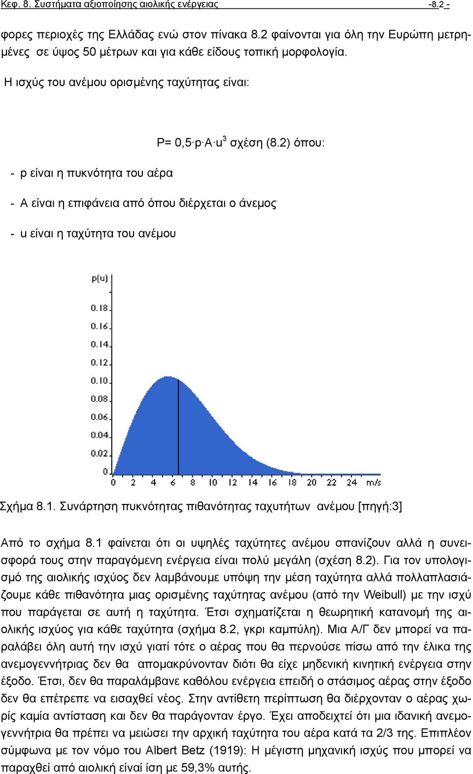 2) όπου: - p είναι η πυκνότητα του αέρα - Α είναι η επιφάνεια από όπου διέρχεται ο άνεµος - u είναι η ταχύτητα του ανέµου Σχήµα 8.1.