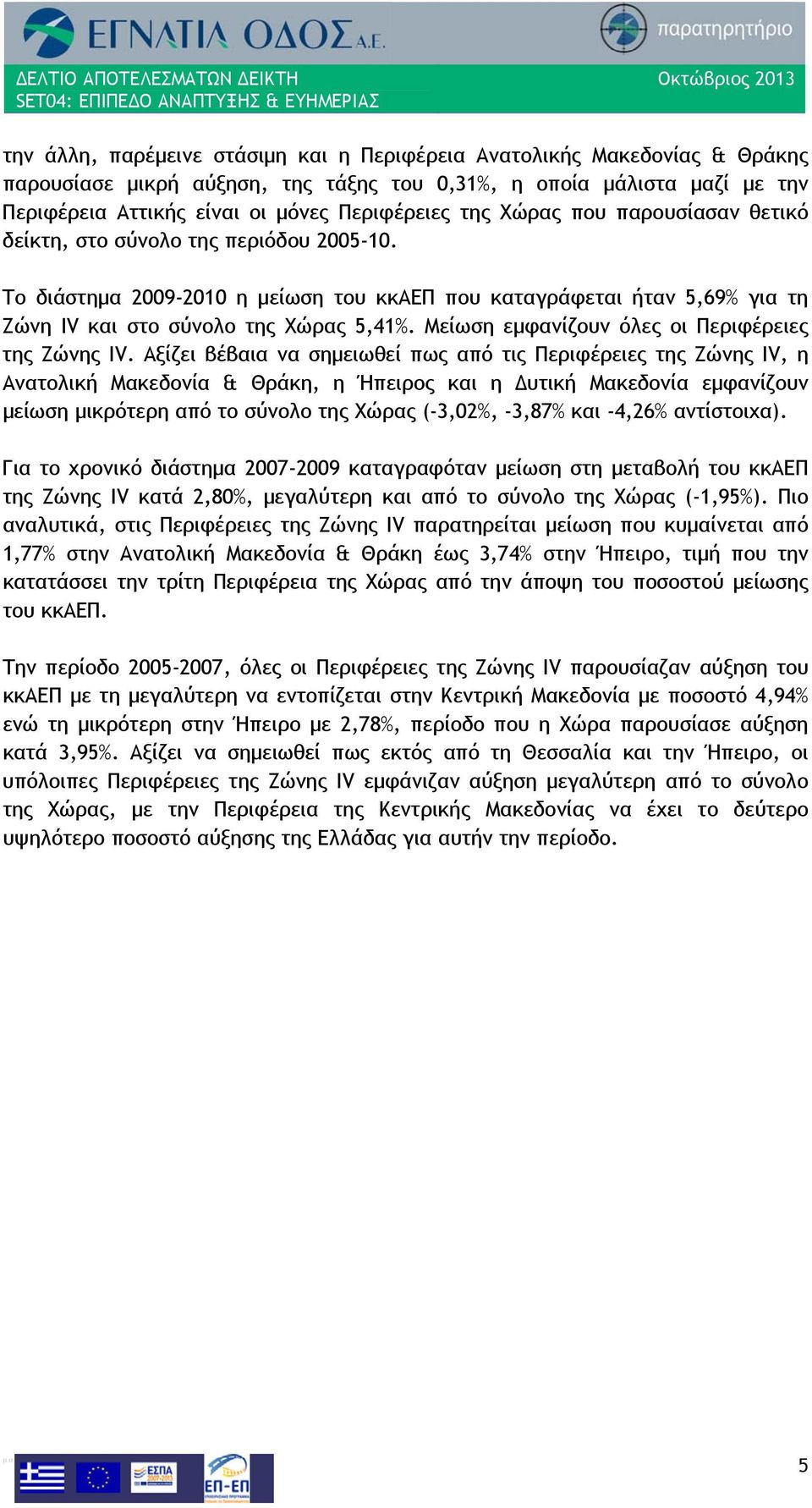 Μείωση εμφανίζουν όλες οι Περιφέρειες της Ζώνης IV.