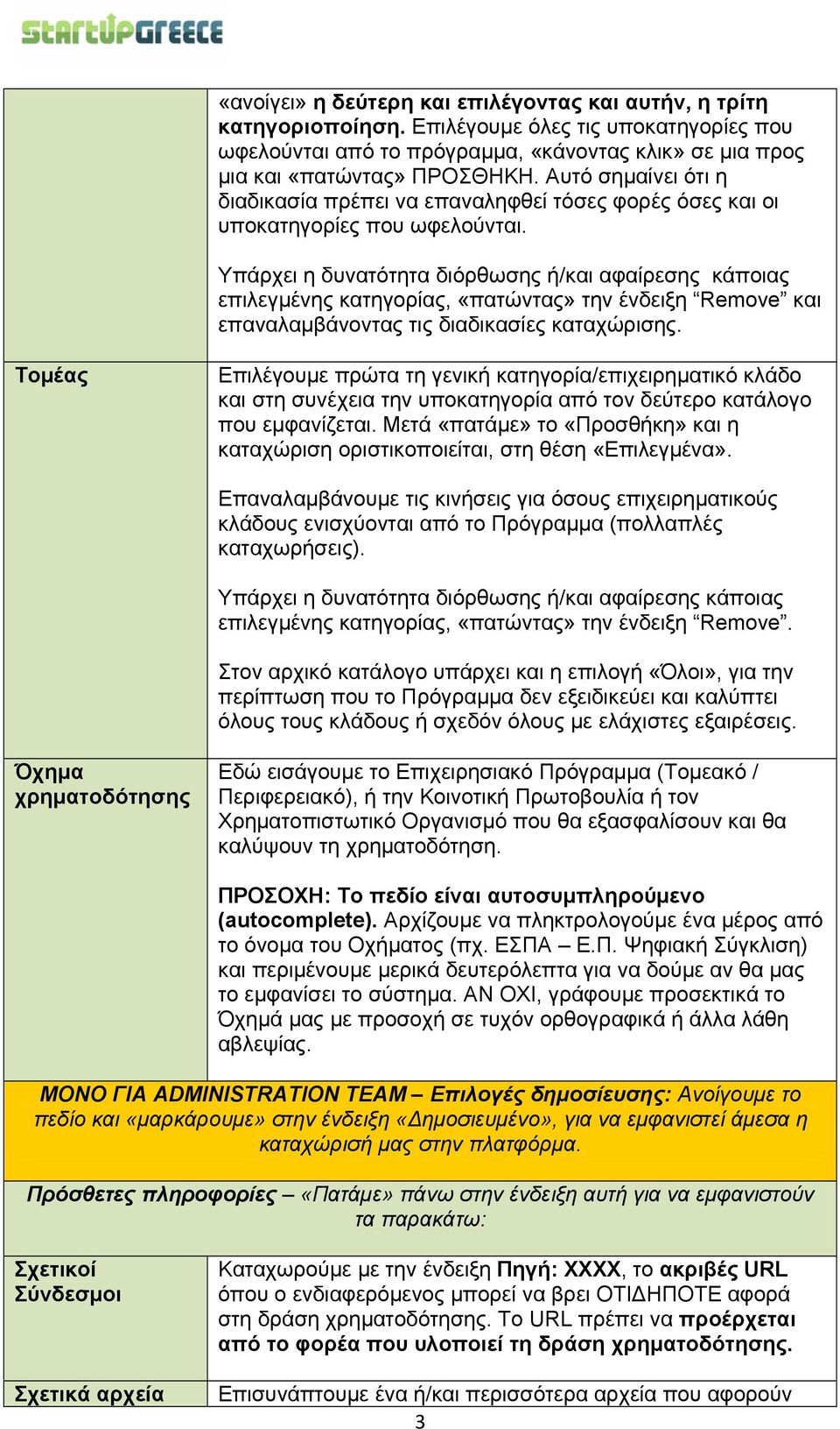 επιλεγμένης κατηγορίας, «πατώντας» την ένδειξη Remove και επαναλαμβάνοντας τις διαδικασίες καταχώρισης.