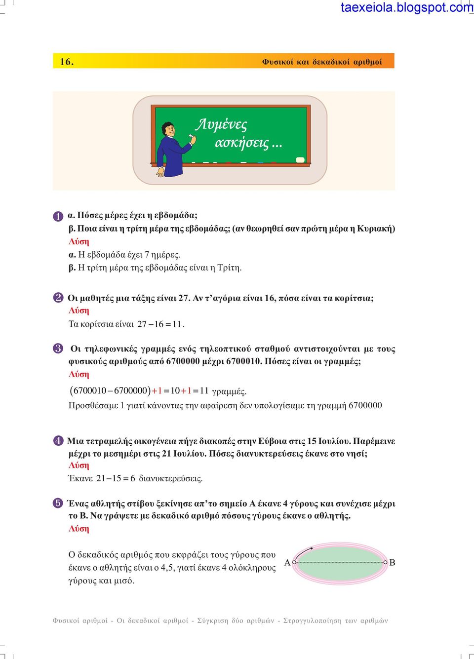 Οι τηλεφωνικές γραµµές ενός τηλεοπτικού σταθµού αντιστοιχούνται µε τους φυσικούς αριθµούς από 6700000 µέχρι 6700010. Πόσες είναι οι γραµµές; ( ) 6700010 6700000 + 1= 10+ 1= 11 γραµµές.