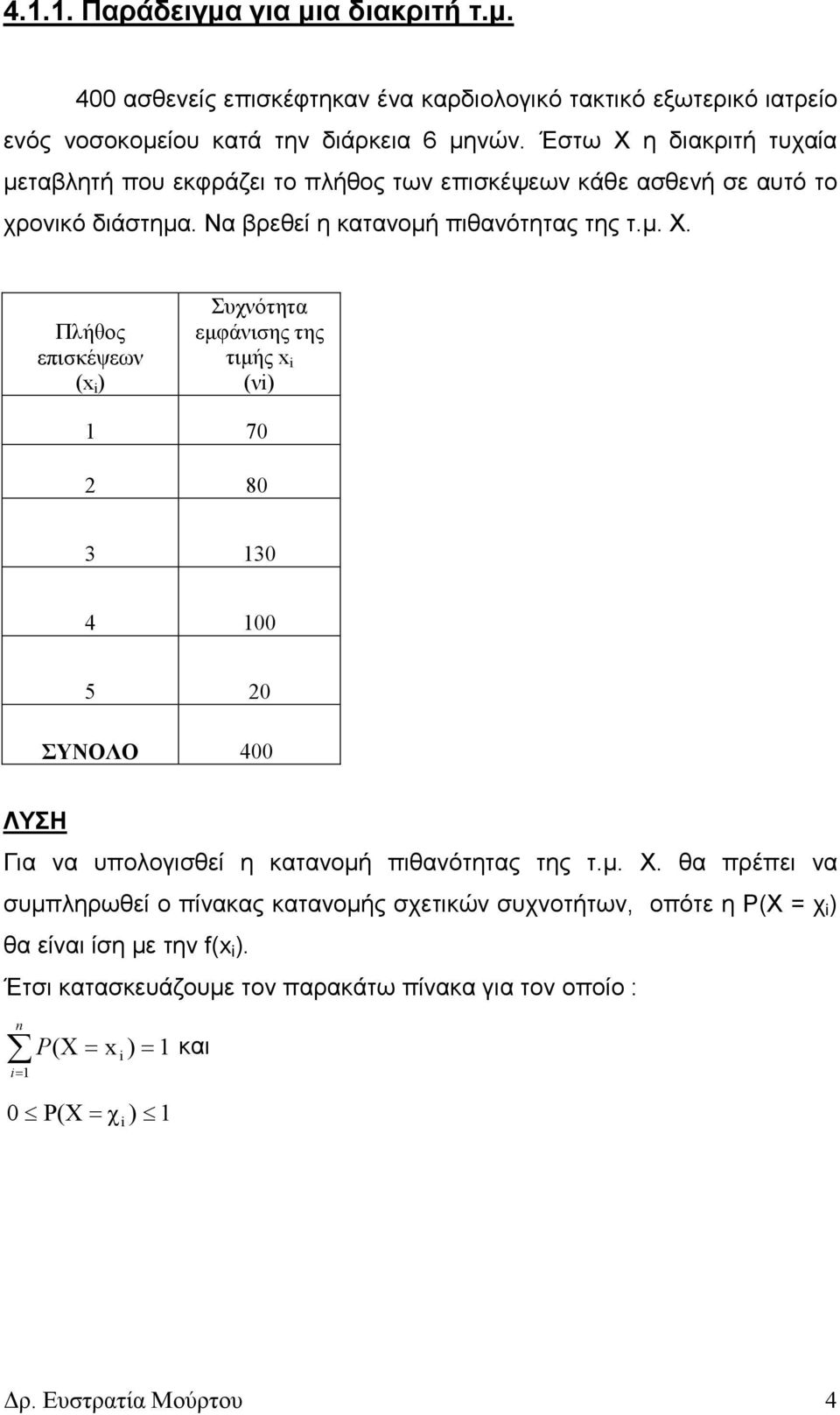 µ. Χ. θα πρέπει να συµπληρωθεί ο πίνακας κατανοµής σχετικών συχνοτήτων, οπότε η P(Χ χ θα είναι ίση µε την f(.