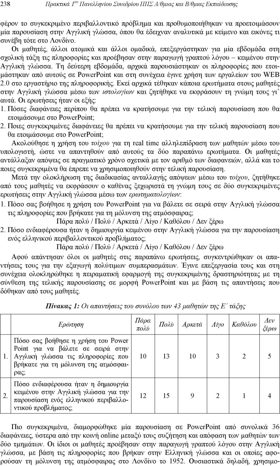 Οι μαθητές, άλλοι ατομικά και άλλοι ομαδικά, επεξεργάστηκαν για μία εβδομάδα στη σχολική τάξη τις πληροφορίες και προέβησαν στην παραγωγή γραπτού λόγου κειμένου στην Αγγλική γλώσσα.