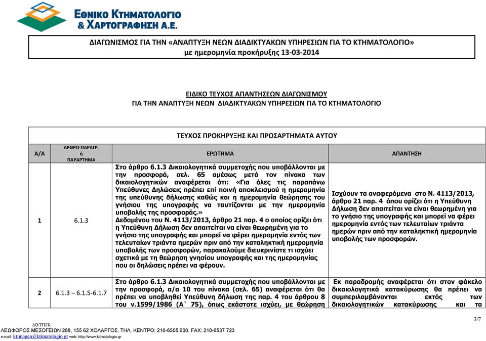 65 αµέσως µετά τον πίνακα των δικαιολογητικών αναφέρεται ότι: «Για όλες τις παραπάνω Υπεύθυνες ηλώσεις πρέπει επί ποιν αποκλεισµού η ηµεροµηνία της υπεύθυνης δλωσης καθώς και η ηµεροµηνία θεώρησης