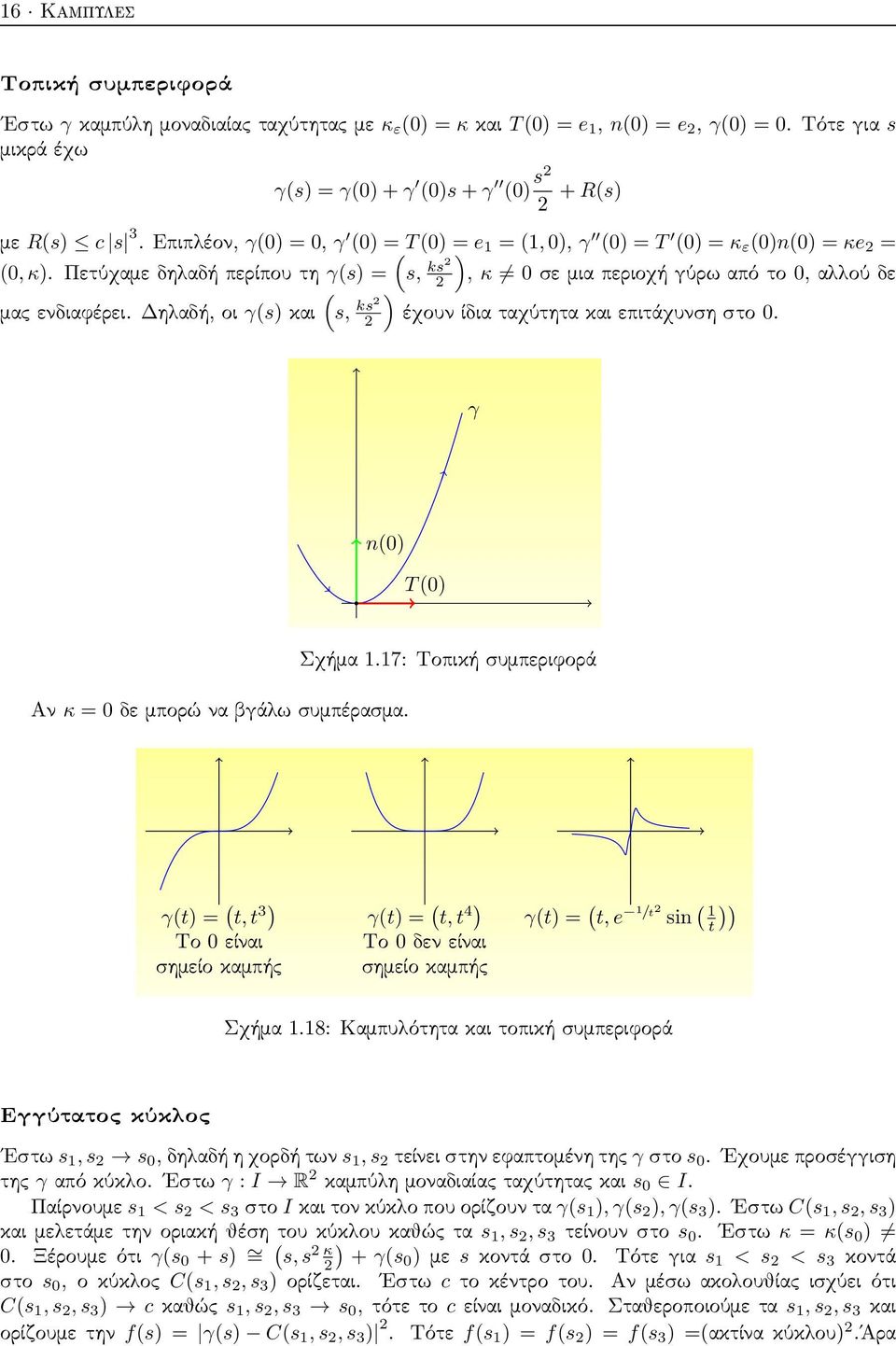 Δηλαδή, οι γ(s) και έχουν ίδια ταχύτητα και επιτάχυνση στο 0. s, ks γ n(0) T (0) Αν κ = 0 δε μπορώ να βγάλω συμπέρασμα. Σχήμα 1.