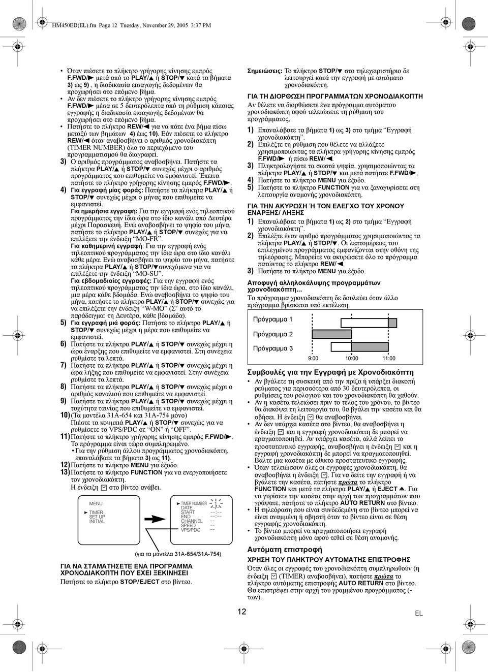 FWD/B µέσα σε 5 δευτερόλεπτα από τη ρύθµιση κάποιας εγγραφής η διαδικασία εισαγωγής δεδοµένων θα προχωρήσει στο επόµενο βήµα.