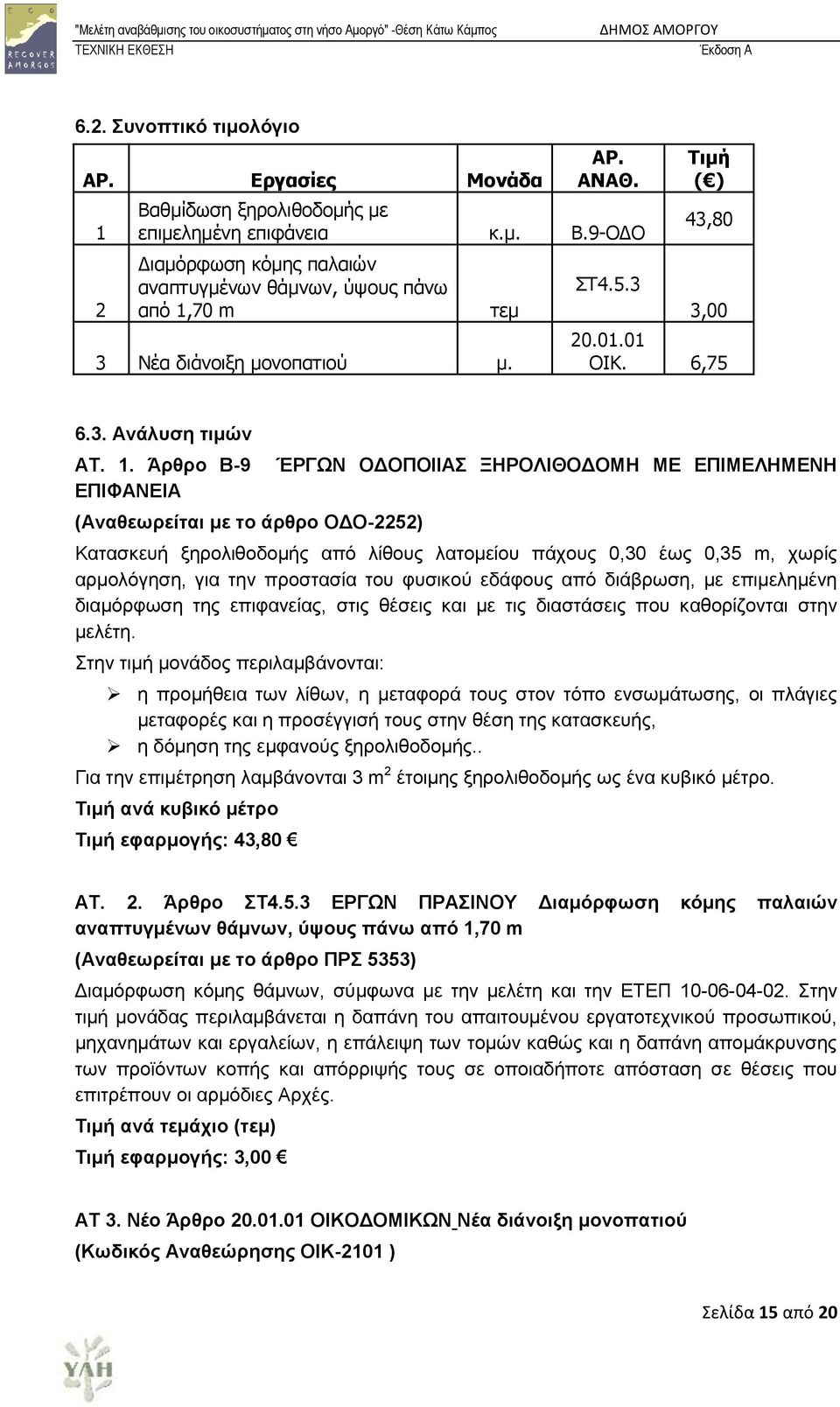 Άξζξν Β-9 ΔΠΙΦΑΝΔΙΑ (Αλαζεσξείηαη κε ην άξζξν ΟΓΟ-2252) ΈΡΓΧΝ ΟΓΟΠΟΙΙΑ ΞΗΡΟΛΙΘΟΓΟΜΗ ΜΔ ΔΠΙΜΔΛΗΜΔΝΗ Καηαζθεπή μεξνιηζνδνκήο απφ ιίζνπο ιαηνκείνπ πάρνπο 0,30 έσο 0,35 m, ρσξίο αξκνιφγεζε, γηα ηελ