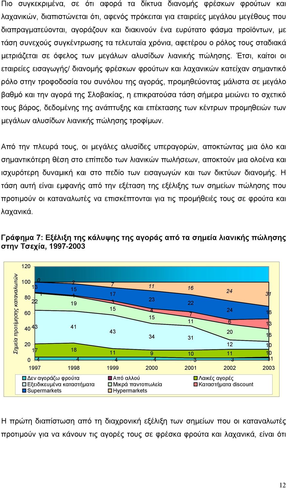 Έτσι, καίτοι οι εταιρείες εισαγωγής/ διανομής φρέσκων φρούτων και λαχανικών κατείχαν σημαντικό ρόλο στην τροφοδοσία του συνόλου της αγοράς, προμηθεύοντας μάλιστα σε μεγάλο βαθμό και την αγορά της